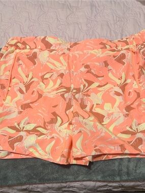 Columbia Coral and Cream Abstract Floral Athletic Shorts